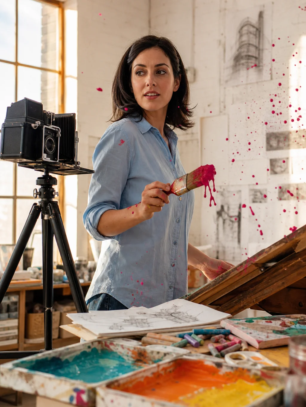 Portrait of Ms. Elena, art mentor, with a small paint brush